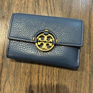 Tory Burch blue trifold wallet